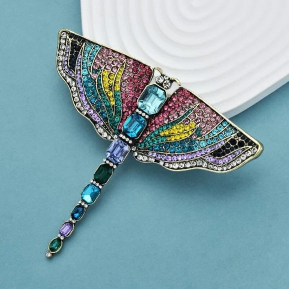 LARGE Dragonfly Brooch Tote Backpack Pin Boutonniere 3 3/4" HIGH X 4 1/8" WIDE - Picture 1 of 1
